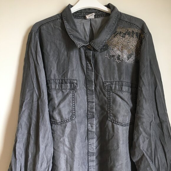 D/C Jeans Flowy Coastal Cowgirl Studded Cotton Button Up Dress Shirt - Picture 3 of 16